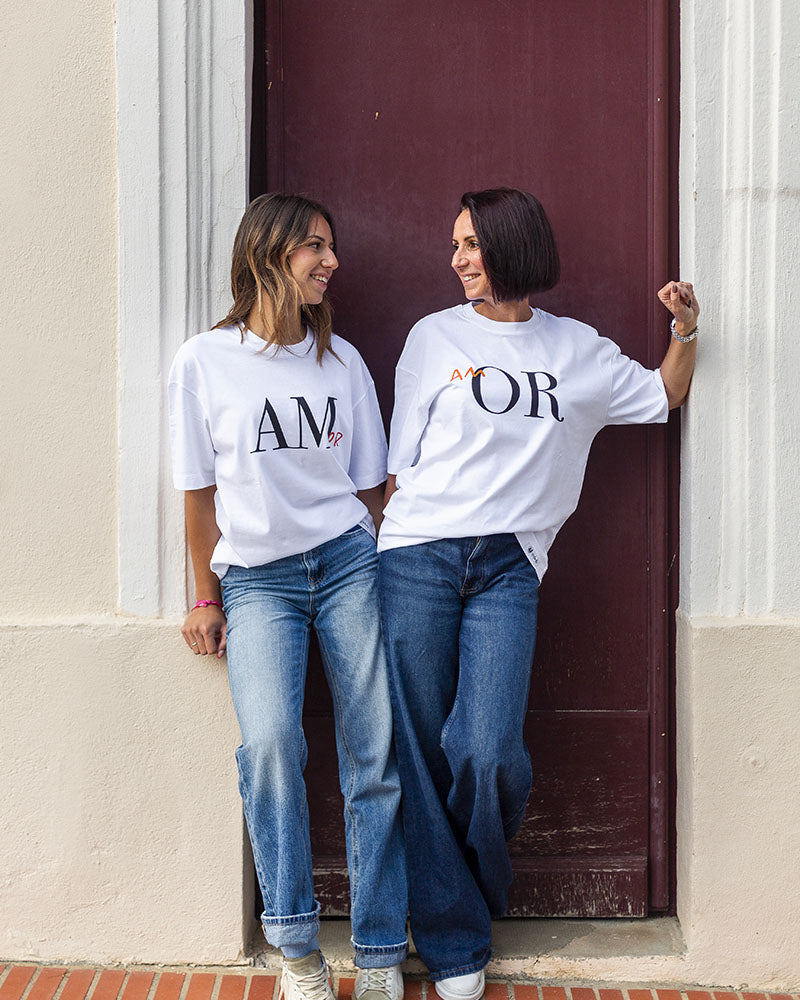 LOT DE 2 T-SHIRTS COUPLE "AMOR" – COTON BIO OVERSIZE