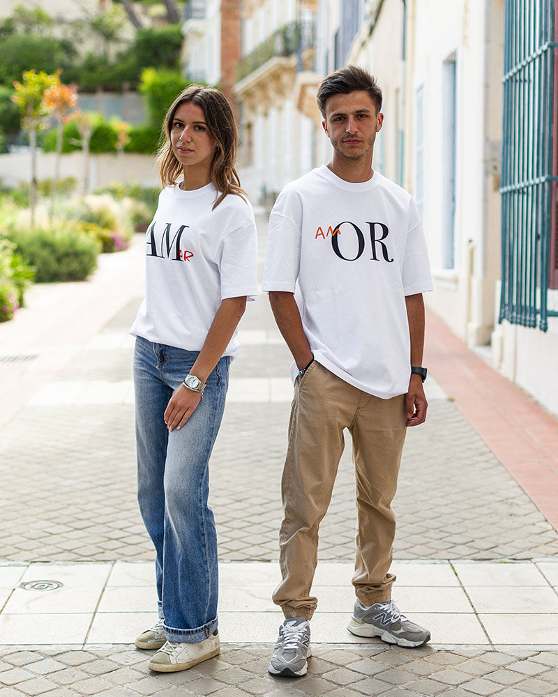 LOT DE 2 T-SHIRTS COUPLE "AMOR" – COTON BIO OVERSIZE